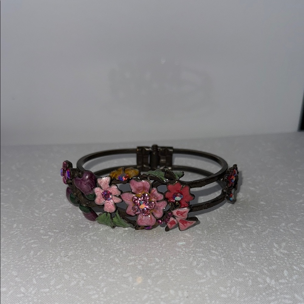 Pink and Purple Floral Bracelet with Artisanal Charm